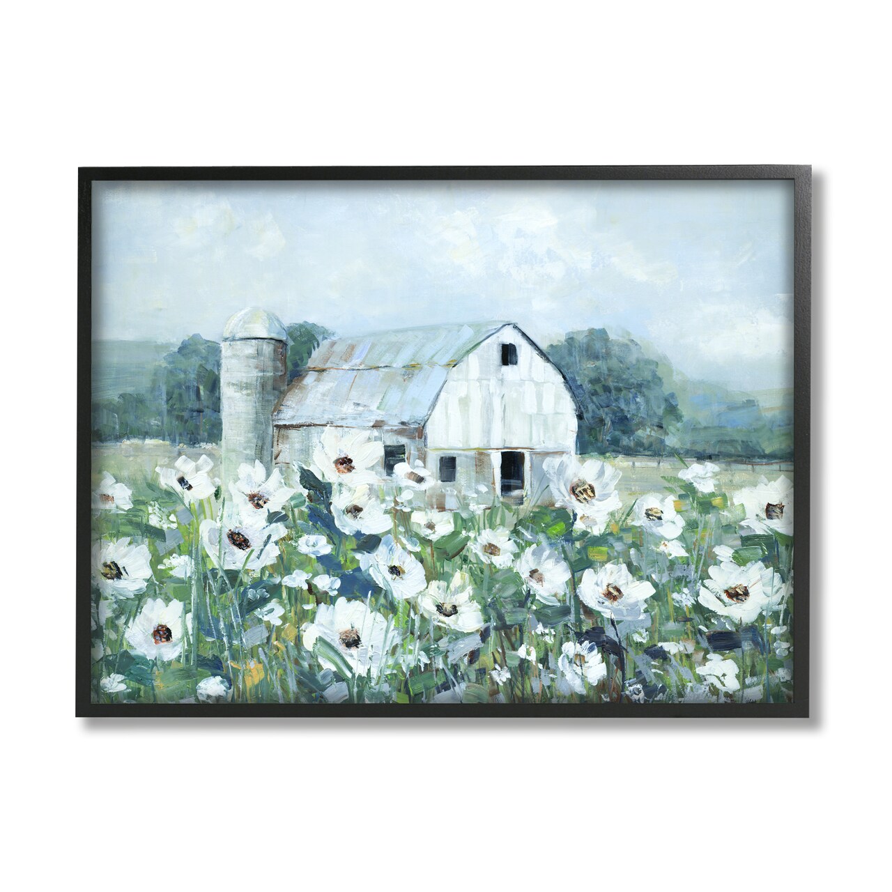 Stupell Industries Anemone Flower Meadow and Barn Black Framed Giclee Art